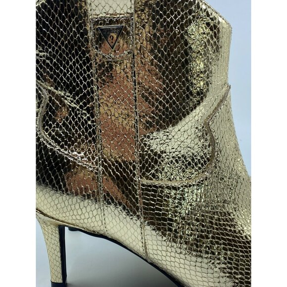 Guess Womens Gold Snake Print Ankle Boots With Pointed Toe & Stiletto Heel Size - Picture 6 of 9
